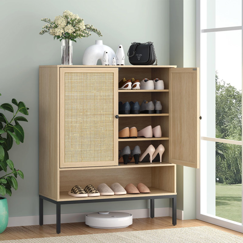 Bay Isle Home Cerina Boho Natural Rattan 5 tier Shoe Cabinet Reviews Wayfair